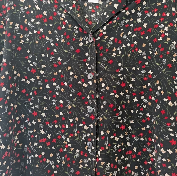 Vintage Sag Harbor Black Floral Button Up Collared Top sz 1X 90s Casual - Picture 6 of 8